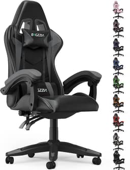 Bigzzia Gamingstoel - Ergonomische bureaustoel van PU-leer - In hoogte verstelbaar - Met lendenkussen en hoofdsteun - Comfortabele gamestoel voor volwassenen - Meisjes en jongens — thumbnail 1