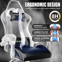 Bigzzia Gamingstoel - Ergonomische bureaustoel van PU-leer - In hoogte verstelbaar - Met lendenkussen en hoofdsteun - Comfortabele gamestoel voor volwassenen - Meisjes en jongens — thumbnail 3