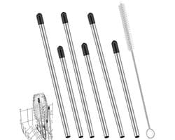 6 Stuks Afwasmachinerrek - Ø 6mm - Universele Flessenhouder - Vaatwasmachineinzet Flessenhouder voor Vaatwasser - 15cm/22 cm Lengte - Roestvrij Stalen Houder - Geschikt voor de Meeste Vaatwassers - Inclusief reinigingsborstel