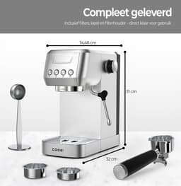 Espressomachine 20 Bar - Piston Koffiemachines RVS - Met Stoompijpje - Coffee Machine - 1,3L Waterreservoir - COOK-IT — thumbnail 4
