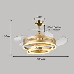 Bovista Plafondventilator - Met Verlichting - Plafond Ventilator - Met Lamp - Plafonniere Met Ventilator - Met Licht - Goud - 106cm — thumbnail 2