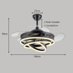 Nivard Plafondventilator - Met Verlichting - Plafond Ventilator - Met Lamp - Plafonniere Met Ventilator - Met Licht - Zwart - 106cm — thumbnail 2