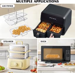 Geschikt voor Airfryer-rekken- Airfryer-accessoires 3 rekken- Airfryer-rek met dubbele mand 304 roestvrij staal keukenaccessoires voor airfryer- geschikt voor airfryers met dubbele mand (19-3 * 12-3 * 11-5 cm) — thumbnail 5
