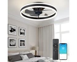 Plafond Ventilator Lamp - 51 CM - Smart Lamp - 6 Standen - 2 ledstrokes - Dimbaar - Zwart - Kroonluchter Ventilator - Chandelier Fan - Woonkamer Lamp - Ventilator Lampen - Slaapkamer lamp - Eetkamerlamp — afbeelding 1