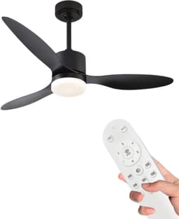 Livano Plafondventilator - Met Verlichting - Plafond Ventilator - Met Lamp - Plafonniere Met Ventilator - Met Licht - Zwart - 132cm — thumbnail 1
