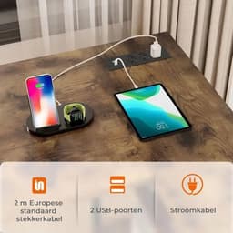 Gaming Bureau met LED Verlichting - 120x120x75cm - L-Vormig Game Bureau met Stopcontact - 2 Non Woven Lade - Gaming Desk - Computer Tafel - Gaming Tafel - Bureau voor Gamen, Studeren en Werken - Vintage Bruin — thumbnail 4