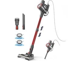 Steelstofzuiger met snoer - 6-in-1 Stofzuiger zonder zak - Krachtig -600W - 23Kpa- Rood