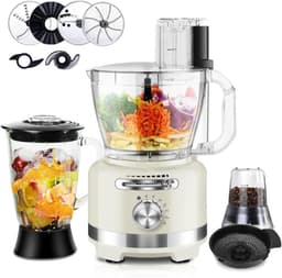 10-In-1 Elektrische Keukenmachine 1000 W Met Glazen Mixer Van 1 5 L En Kom Van 3 Liter Voor Snijden Hakken Raspen Mixen Pureren En Deeg 6 Voorinstellingen Voor Thuisgebruik Wit — thumbnail 1