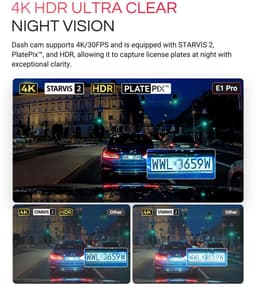 Vantrue E1 Pro 4K Mini Dashcam Voorzijde, STARVIS 2 PlatePix™ HDR Nachtzicht Autoradio, Ingebouwde 5G WiFi GPS, 1,54" IPS-scherm, LTE-ondersteuning, Spraakbediening, 24/7 Buffered Parkeermodus, Ondersteunt tot 1TB Max — thumbnail 4