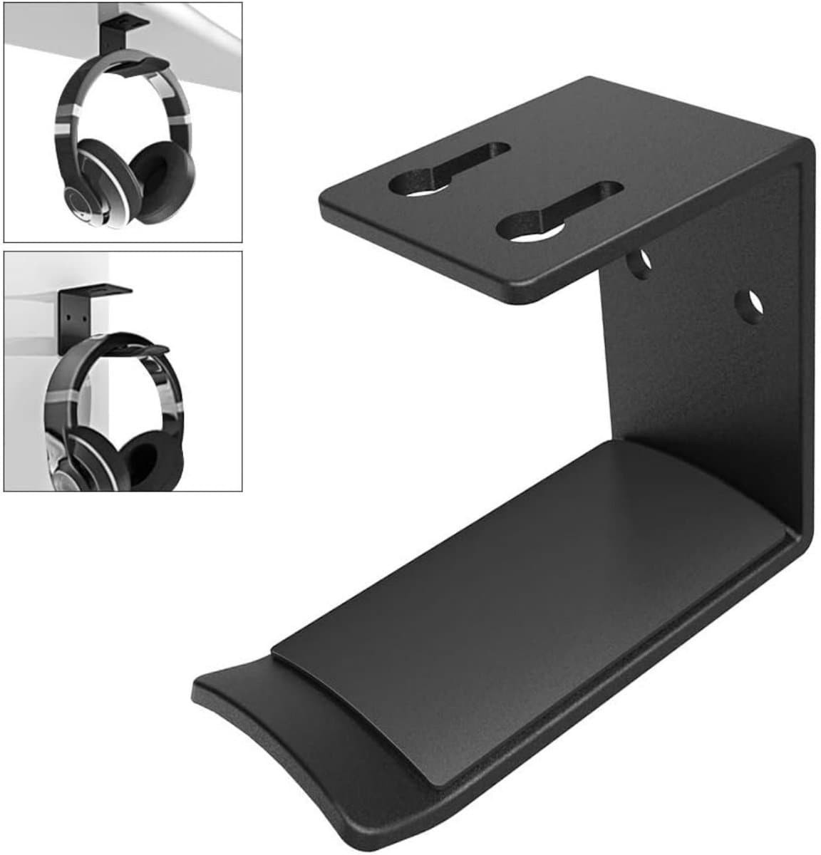 EXCITAT Headset Houder - Headset Standaard - Koptelefoon houder - Koptelefoon Haak - Hangende koptelefoonhouder - Aluminium - Zwart — afbeelding 1