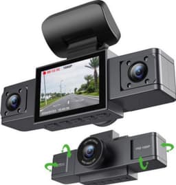 Geavanceerde 3-Lens Dashcam voor Auto | 24U Parkeermonitor, Achteruitrijfunctie & 64GB SD Kaart | Ultieme Beveiliging met Videorecorder - Zwart — thumbnail 1