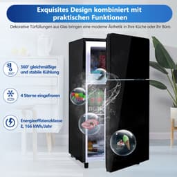 72L minikoelkast, zwarte glasdeur, 39 dB, 7-staps temperatuurregeling, LED-verlichting, R600 koelgemiddelde, directkoeling, geschikt voor keuken, woonkamer, caravan en kantoor. 120 kWh/jaar — thumbnail 5
