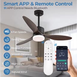 3 Blad Plafondventilator - Moderne LED Ventilator Lamp - 6 Snelheden - Hoogte Verstelbaar - Afstandsbediening & APP - 132 cm - Bruin/Zwart- Woonkamerlamp — thumbnail 2