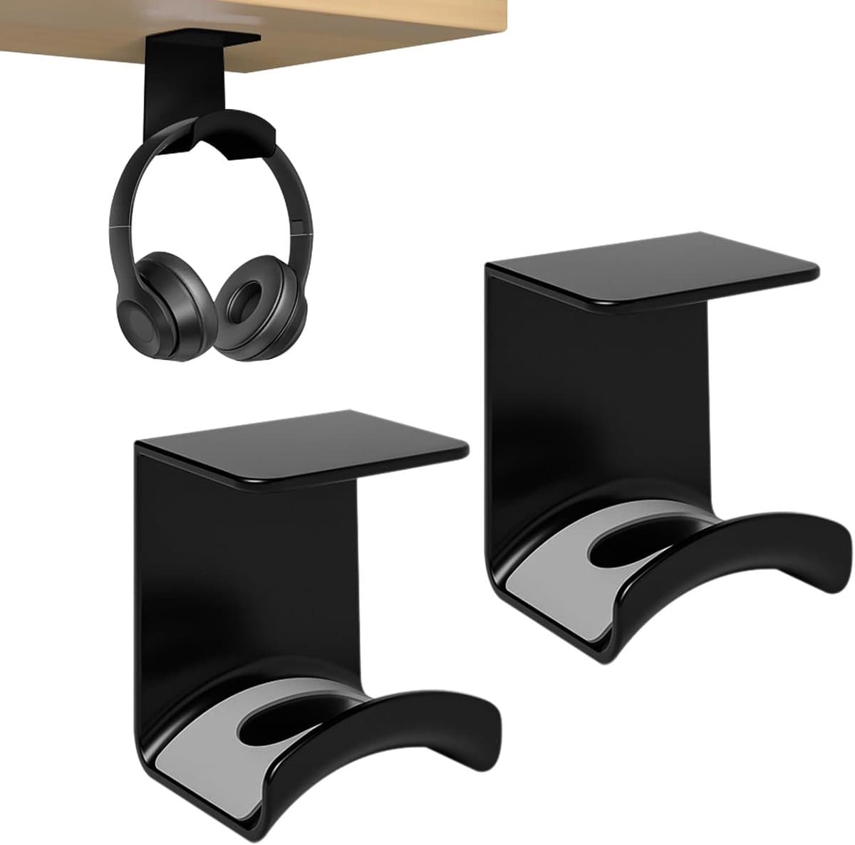 2 Stuks koptelefoonstandaard - Headset Hanger - Haak - Koptelefoon Standaard - Headset Houder - voor gamingheadsets - Headset Stand - Muur - koptelefoon standaard - antislip en slijtvast - voor bureaus en computertafels - Klevend - zwart — afbeelding 1