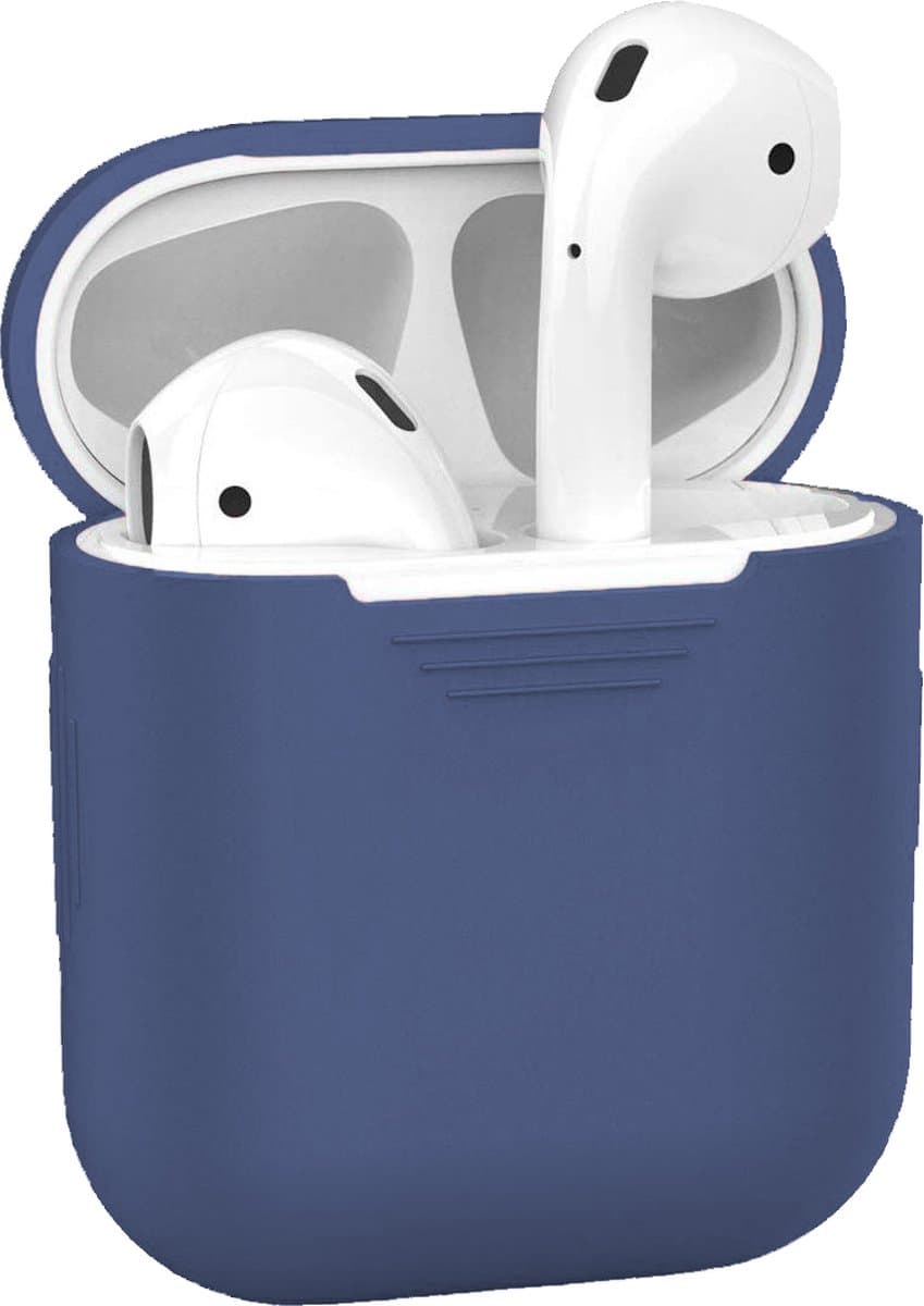 Hoesje - Geschikt voor Apple Airpods 1 - Siliconen Hoes met Clip - Silicone Case Cover - Blauwgrijs — afbeelding 1