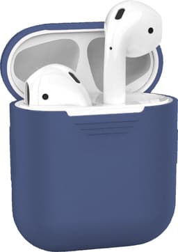 Hoesje - Geschikt voor Apple Airpods 1 - Siliconen Hoes met Clip - Silicone Case Cover - Blauwgrijs — thumbnail 1