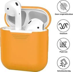 Hoesje - Geschikt voor Apple Airpods 1 / 2 - Siliconen Hoes met Clip - Silicone Case Cover - Oranje — thumbnail 2