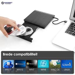 Externe DVD Speler en Brander voor Laptop & Macbook - DVD/CD - Met USB 3.0 en USB-C adapter - Optische drive - Plug & Play — thumbnail 4