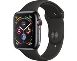 Apple Watch Series 4 GPS + Cellular, 44mm Kast van Roestvrij staal, zwart sportbandje