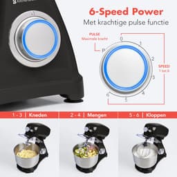 KitchenBrothers Keukenrobot - Keukenmachine - 6,2L Mengkom - 1800W - BPA-vrij - Keukenmixer - Aluminium - Zwart — thumbnail 3