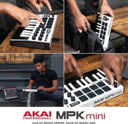 Akai Professional MPK Mini MK3 - 25 toetsen USB MIDI-keyboardcontroller met 8 verlichte drumpads, 8 knoppen, muziekproductiesoftware en Native Instruments Sound Package (NKS-integratie), Wit — thumbnail 4