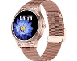 GALESTO Smartwatch Diamond - Smartwatch Dames - Heren Smartwatch - Activity Tracker - Fitness Tracker - Met Touchscreen - Stalen band - Horloge - Stappenteller - Bloeddrukmeter - Verbrande calorieën - Waterbestendig - Rosé Goud