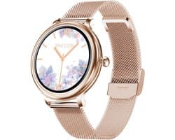 DrPhone NY1 - 2.5 Curve Elegante Smartwatch voor Vrouwen - Dunne Metalen Kast - Hartslagmeter - Sportfunctie - Brons Goud