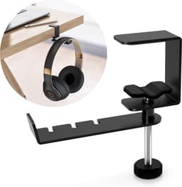 Koptelefoon houder - Gaming headset hanger - Headset stand - Haak - Bureau klem - Kabel organiser - Clip - Mount - Tas houder - Bureau beugel - zwart — thumbnail 1