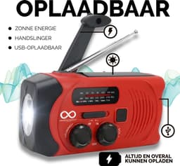 Noodradio - Solar - Opwindbaar - Rood - Powerbank Zonne-energie - Zaklamp - Opwindbare Radio - Noodpakket — thumbnail 3