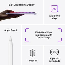 Apple iPad mini (2021) - 8.3 inch - WiFi + 5G - 256GB - Paars - 6e generatie — thumbnail 5