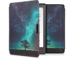 kwmobile e-reader hoesje geschikt voor Kobo Aura Edition 2 hoes - E reader flip case met magnetische sluiting - Ereader cover - Sterrenstelsel en Boom design in blauw / grijs / zwart