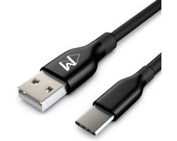USB-C Data- en Laadkabel - 2.4A Snellader Kabel - Fast en Quick Charge Oplaadkabel - Type C Naar USB-A - Oplaadsnoer Telefoon - Laptop - Gevlochten Nylon – Zwart – 1.5 Meter - Wilsem ®