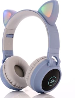 Kinder hoofdtelefoon - koptelefoon Bluetooth met led kattenoortjes licht blauw — thumbnail 1