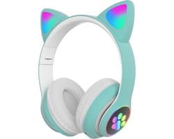 Kinder hoofdtelefoon - cat headphones |Draadloze koptelefoon Bluetooth met led kattenoortjes licht groen | Koptelefoon voor Kinderen - Met Led Kat Oortjes | met verlichting poot