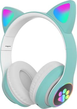 Kinder hoofdtelefoon - cat headphones |Draadloze koptelefoon Bluetooth met led kattenoortjes licht groen | Koptelefoon voor Kinderen - Met Led Kat Oortjes | met verlichting poot — thumbnail 1