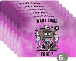Placemat - Placemats kunststof - Televisie - Eten - Vintage - 45x30 cm - 6 stuks - Hittebestendig - Anti-Slip - Onderlegger - Afneembaar