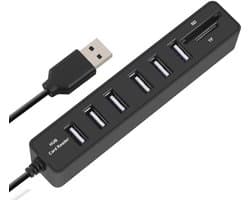 Usb Splitter – Usb Hub – 6 Poorten– Usb splitter laptop – Zwart –SD kaart reader