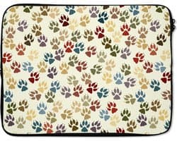 Laptophoes 15.6 inch - Patronen - Hond - Poten - Jongens - Meisjes - Kinderen - Kindje - Laptop sleeve - Binnenmaat 37x26 cm - Zwarte achterkant