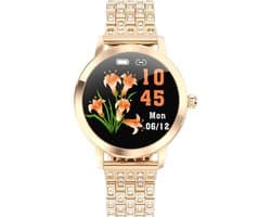 Darenci Smartwatch Me Shine Pro - Smartwatch dames - Smartwatch heren - Activity Tracker - Touchscreen - Stalen band met steentjes- Dames - Heren - Horloge - Stappenteller -Bloeddrukmeter -Verbrande calorieën -Zuurstofmeter -Roségoud -Spatwaterdicht