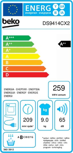 Beko DS9414CX2 wasdroger Vrijstaand Voorbelading 9 kg D Wit — thumbnail 4