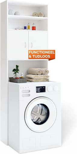 Casaria Wasmachine Kastje - 2 deuren 185x63x20cm - wit — thumbnail 3