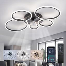 LuxiLamps - 5 Ringen Plafondventilator - Zwart - 6 Snelheden - Dimbaar Met Afstandsbediening en APP - Moderne Cirkel Ventilator Licht — thumbnail 1