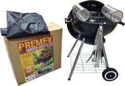 Premfy Luxe Kogelbarbecue - Houtskoolbarbecue - Ronde Barbecue op Wielen - SET met 2 Grillrollen, BBQ Hoes, en Grilltangen SET - 46x76 cm - Instelbaar Luchtrooster - Grilloppervlak Ø 45 cm - Met As Vanger - Zwart — thumbnail 1