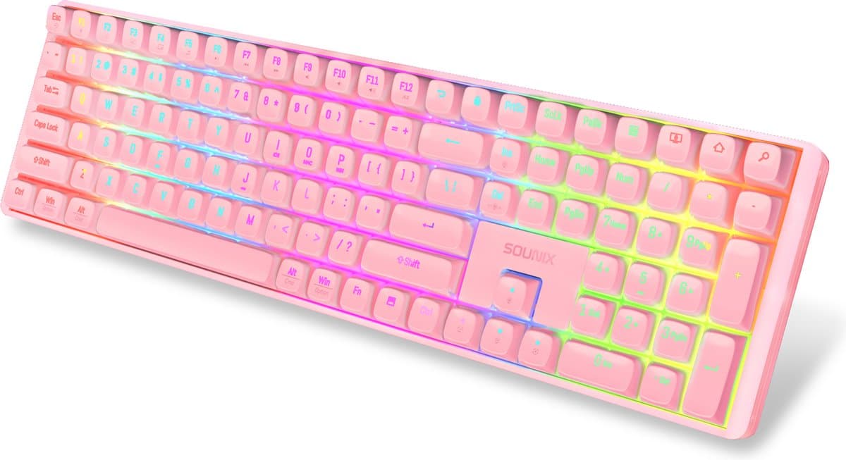 Sounix Mechanisch Gaming Toetsenbord - Mechanisch Qwerty Gaming Toetsenbord - 111 Keys - RGB Effect - US Qwerty - Roze — afbeelding 1