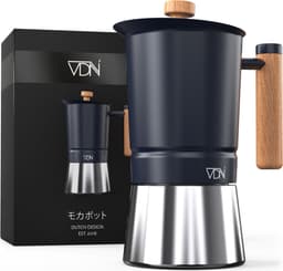 Moka Pot Percolator Inductie 300 ml 6 Kops – Roestvrij Staal met Houten Handvat – Espresso Koffie Maker Klein Koffiezetapparaat – VDN — thumbnail 1