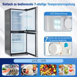 Sweiko 106L Tweezonige Energiebesparende Koelkast, 60L Koelkast + 46L 4-Sterrenvriezer, 7-Temperatuurinstellingen, 45 dB, Geborsteld Grijs-Zilver, LED verlichting, verstelbare planken, 166 kWh/Jaar — thumbnail 13