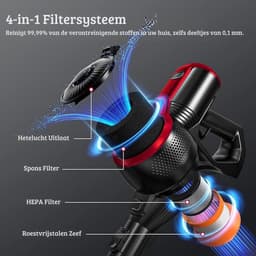Multifunctionele Stofzuiger zonder Zak – Op Accu – Draadloos – Tapijtreiniger – Vacuum Cleaner – Vlekkenreiniger – Lichtgewicht – Rood — thumbnail 5