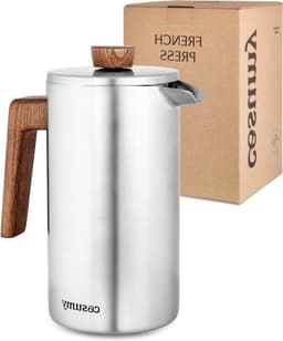 1L Roestvrij Staal en Duurzaam Eikenhout French Press - Voor 5 Kopjes - 2 Extra Filters - Dubbelwandige Isolatie — thumbnail 1
