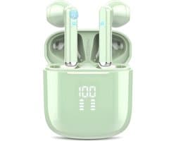 Draadloze Oortjes met LED Display - Bluetooth 5.3 - Groen - Volledig Draadloos - Oordoppen met Microfoon - Oordopjes Bluetooth - Earbuds