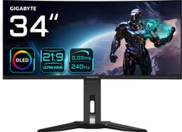 Gigabyte MO34WQC2 34" OLED WQHD curved gamingmonitor - 3440 x 1440, 240 Hz, 0,03 ms, KVM, 250 cd/m², FreeSync Premium Pro, DisplayHDR True Black 400, HDMI 2.1, DisplayPort 1.4 — thumbnail 1